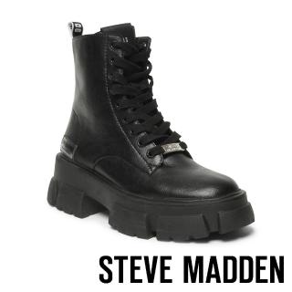 【steve madden】TANKER ROCK BOTTON 經典綁帶字母厚底中筒靴(黑色)