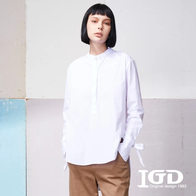 IGD 英格麗 網路獨賣款-立領袖口綁結造型襯衫(白色)