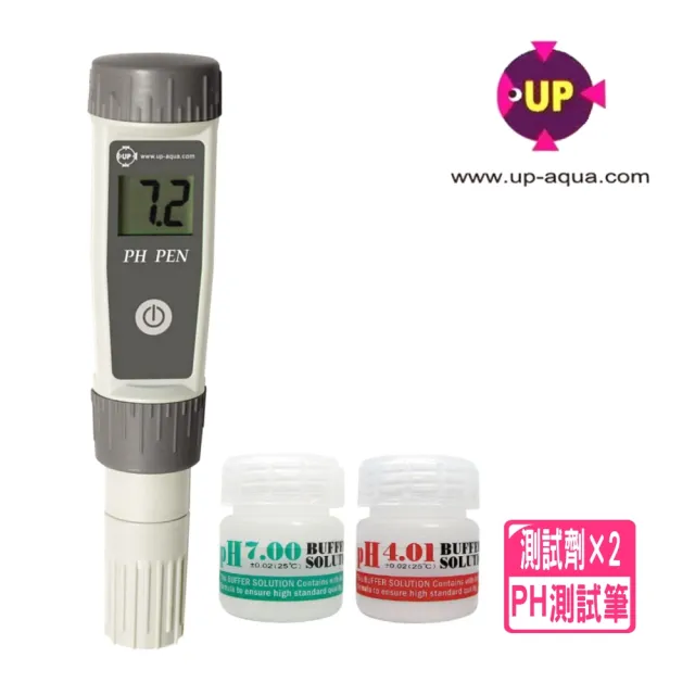 【UP 雅柏】PH測試筆 附校正液二瓶可雙點校正（ph7.0、ph4.0）準確度更高/防水(適用水族用途淡.海水可)