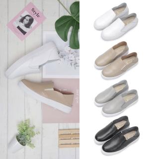 【FUFA Shoes 富發牌】真皮素色簡約懶人鞋-黑/白/灰/奶茶 8052L(女鞋/懶人鞋/小白鞋/真皮鞋)