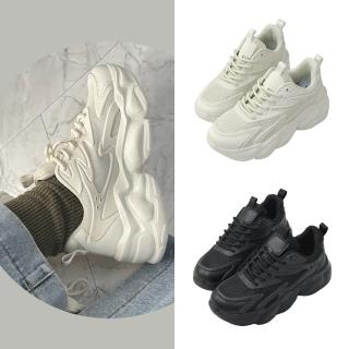 【FUFA Shoes 富發牌】超輕量厚底透氣老爹鞋-黑/米 1AK114(女鞋/休閒鞋/厚底鞋/老爹鞋/厚底休閒鞋)