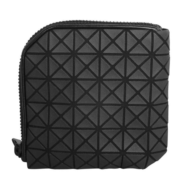 【ISSEY MIYAKE 三宅一生】BAOBAO皮質幾何細方格L型拉鍊零錢包(霧黑)