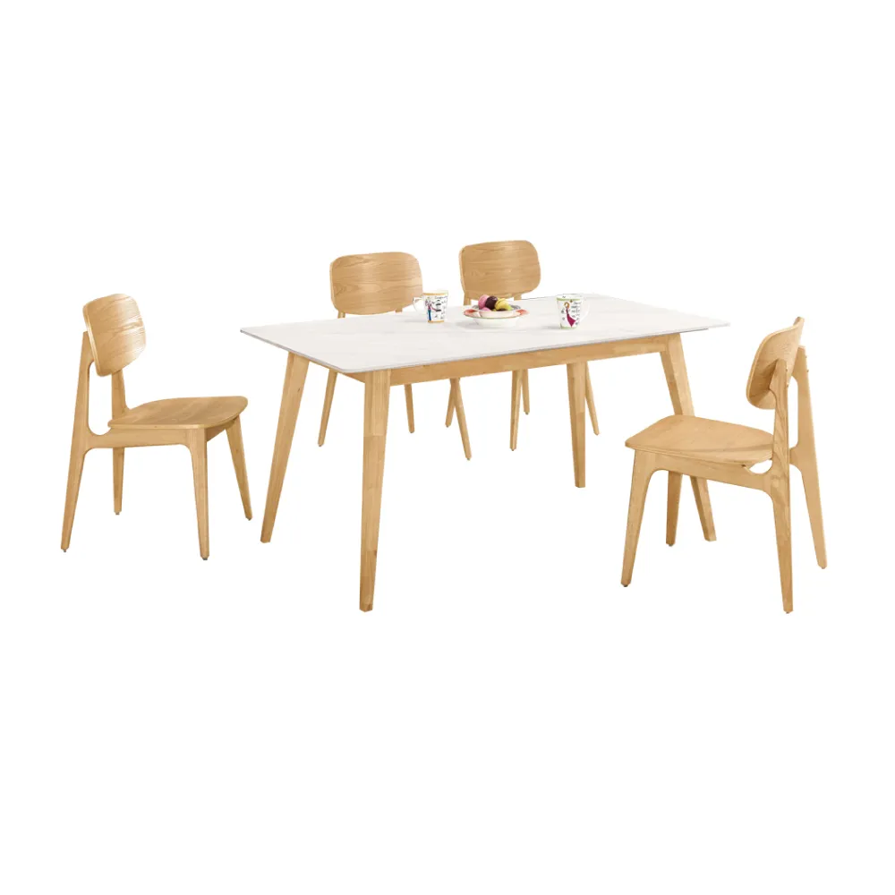 【文創集】瑪西卡4.3尺岩板實木餐桌椅組合(一桌四椅組合)