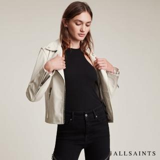 【ALLSAINTS】DALBY 極簡風金屬細節羊羔皮騎士皮衣外套-白 WL018N