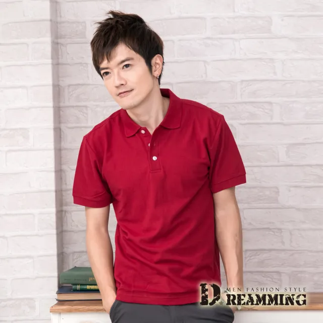 【Dreamming】美式素面網眼短袖POLO衫(粉色/酒紅/深桃紅)