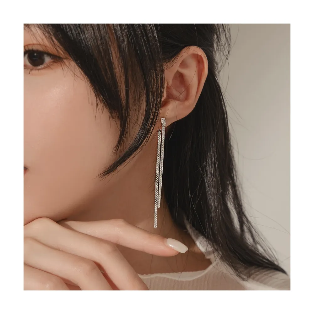 【OB 嚴選】方晶鋯石層次流蘇925銀針耳環 《XA302》