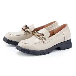 【CHOiCE】牛皮金屬鍊厚底樂福鞋(米白)