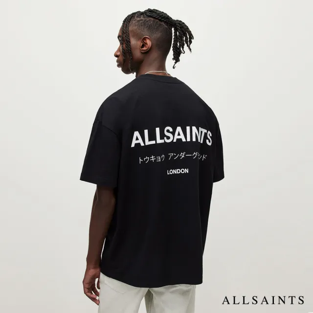 【ALLSAINTS】UNDERGROUND 純棉寬鬆LOGO東京地下搖滾短袖T恤-黑  M071PB(寬鬆版型)