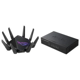 【ASUS 華碩】交換器+分享器組★ROG電競專用GT-AX11000PRO路由器/分享器+GX-U1051