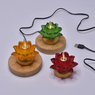 【新韻傳音】充電款 祈願心燈－圓木底座 2入套裝組(蓮花燈／送禮／拜拜／供佛／拜祖先／供燈 中元普渡拜拜)