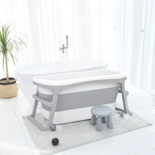【Ifam】豪華親子摺疊浴缸-灰白色(加大泡澡桶/摺疊浴缸)