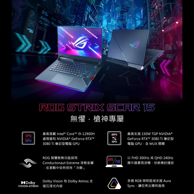 ASUS 華碩】15.6吋i9 RTX3070Ti電競筆電(ROG SCAR G533ZW/i9-12900H