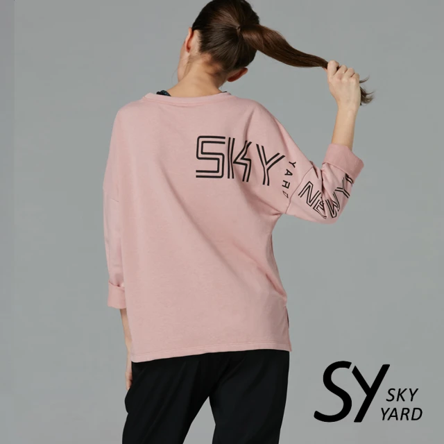 SKY YARD 落肩剪裁英文LOGO棉T(粉色)