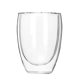 【OKAY!】耐熱玻璃杯 2入 雙層玻璃杯 350ml 蛋型杯 咖啡玻璃杯 果汁杯 3-DG350(冷熱皆宜 馬克杯 玻璃水杯)