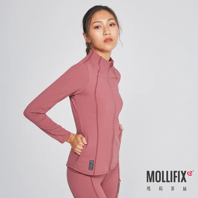 【Mollifix 瑪莉菲絲】5度升溫訓練外套溫暖、保暖、訓練外套(玫木紅)