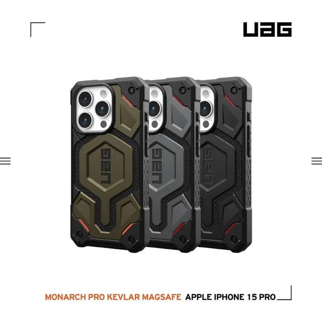 【UAG】iPhone 15 Pro 磁吸式頂級特仕版耐衝擊保護殼（按鍵式）-軍用綠(支援MagSafe功能)