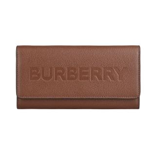 【BURBERRY 巴寶莉】BURBERRY烙印棕字LOGO小牛皮12卡對折釦式長夾(棕)