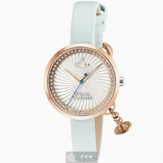 【Vivienne Westwood】Vivienne Westwood手錶型號VW00010(銀白色錶面玫瑰金錶殼淺灰白真皮皮革錶帶款)