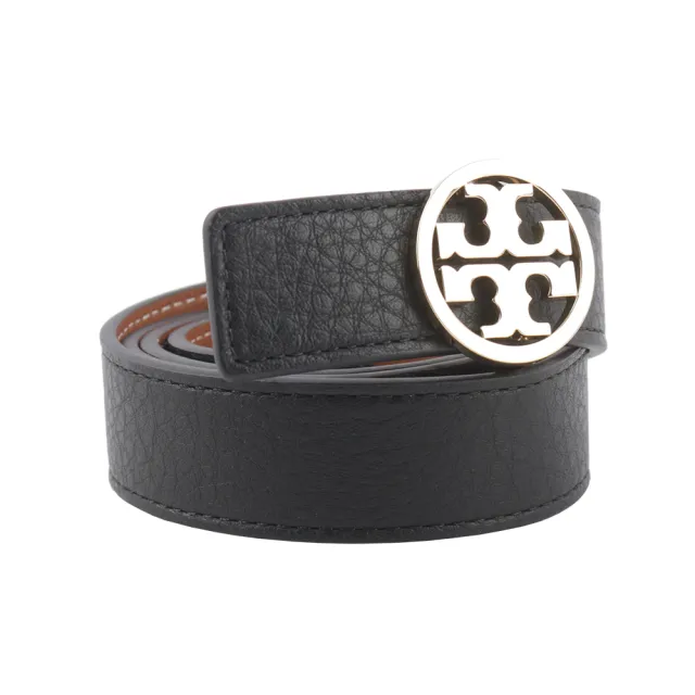 【TORY BURCH】Miller 素面皮革寬2.5cm雙面可用皮帶(黑色/焦糖色)