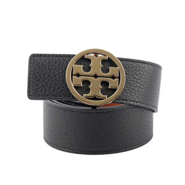 【TORY BURCH】Miller 素面皮革寬3.8cm雙面可用皮帶(黑色/焦糖色)