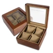 【手錶收藏盒】4格手錶收藏盒 配件收納 胡桃木皮 圓角木質收藏盒 - 棕x卡其色(854-A04-WTKI)