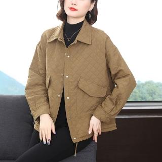 【Paiya 派亞】新款寬鬆休閒夾克中年女士氣質純色POLO領長袖外套(M-4XL)