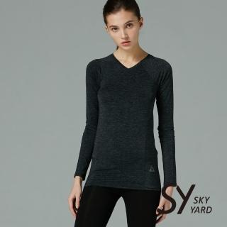 【SKY YARD】涼感合身V領長袖上衣(黑色)