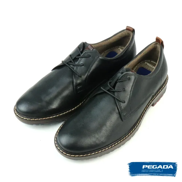 【PEGADA】巴西素面真皮綁帶德比鞋 黑色(126204-BL)