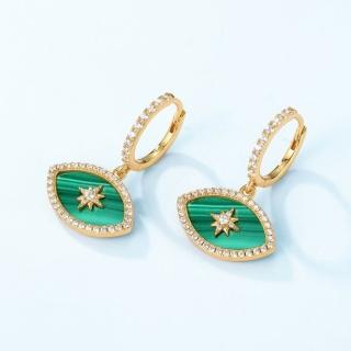 【米蘭精品】現貨+預購 孔雀石耳環925純銀耳針(歐美風格神秘星星孔雀石女飾品聖誕節交換禮物74gf48)