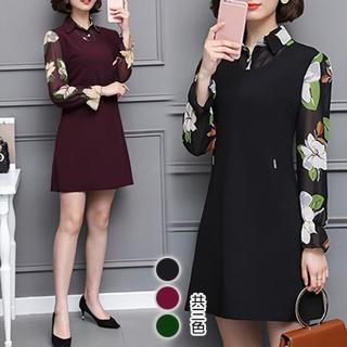 【K.W.】現貨迎新春回眸一笑雪紡拼接秀麗洋裝(韓國洋裝 中大尺碼)