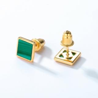【米蘭精品】現貨+預購 孔雀石耳環925純銀耳針(簡約方形造型孔雀石女飾品聖誕節交換禮物74gf43)