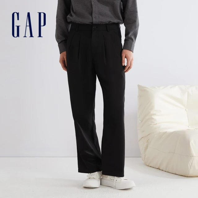 GAP 男裝 商務寬鬆西裝褲-黑色(888535)