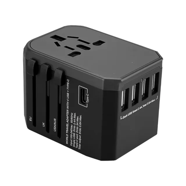 【BESTHOT】8A國際通用轉接頭－贈收納包(4USB+Type-C 5.6A 轉接頭 萬用轉接頭 電源轉接頭 插頭)