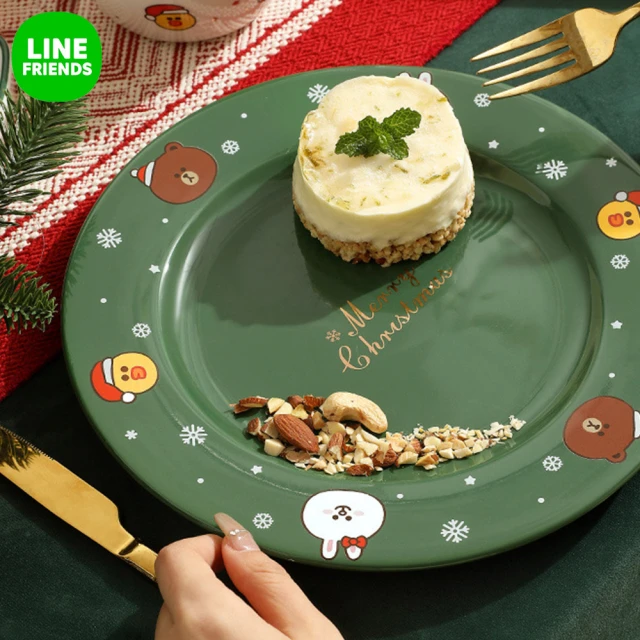 LINE FRIENDS 熊大莎莉季節限定款聖誕陶瓷餐盤單入(聖誕交換禮物)