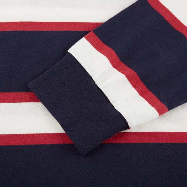 【GAP】男裝 Logo純棉圓領長袖上衣 厚磅密織親膚系列-藍色條紋(841256)