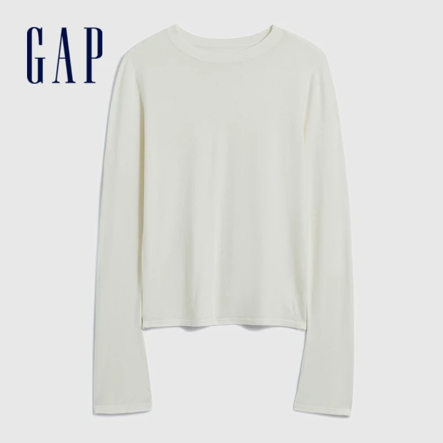 【GAP】女裝 Logo圓領針織毛衣-米白色(857715)
