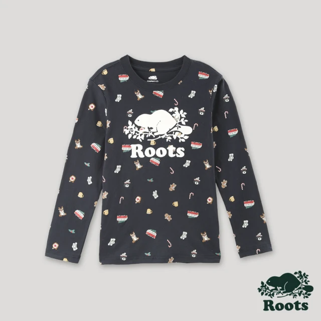RootsRoots Roots 大童-經典傳承系列 印花長袖上衣(軍藍色)