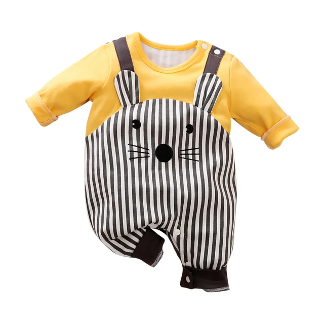 JoyNa 短袖包屁衣 短袖寶寶連身衣 恐龍深黃 嬰兒服(造