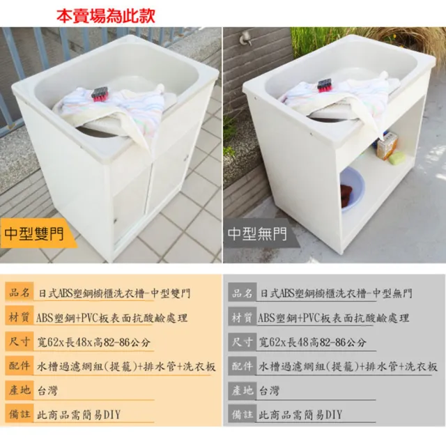 【Abis】日式穩固耐用ABS櫥櫃式中型塑鋼洗衣槽(雙門-1入)