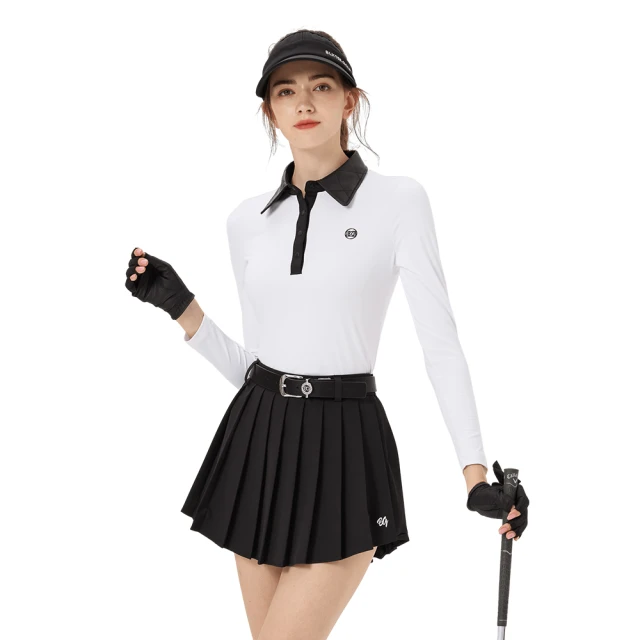 BLKTEE GOLF 菱格皮領女長袖-白(高爾夫長袖上衣 