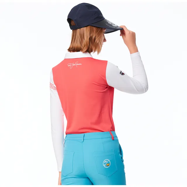 【Jack Nicklaus 金熊】GOLF女款吸濕排汗剪接配色POLO/高爾夫球衫(粉色)