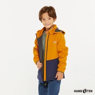 【Hang Ten】童裝-恆溫多功能-防輕潑水貼合軟殼刷毛保暖撞色連帽外套(黃)