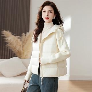 【BRIGA SLYS9302】BRIGA SLYS9302設計師款名媛90白鴨絨拼接針織袖抗起球連帽羽絨外套(SLYS9302)