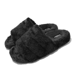 【adidas 愛迪達】毛毛拖鞋 Adilette Essential W 女鞋 黑 全黑 毛絨絨 保暖 三葉草 愛迪達(IF3964)