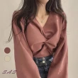 【SAS】韓版法式寬鬆顯瘦氣質長袖襯衫(2色可選 襯衫 長袖襯衫 氣質襯衫 寬鬆襯衫 純色襯衫 2035B)