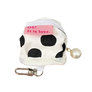 【萬用小包】INS奶牛珍珠耳機收納零錢包(吊飾包 鑰匙圈 收納包 收納袋 耳機 小物 零錢包 鑰匙包)