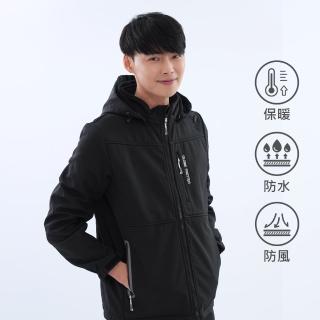 【遊遍天下】男款GlobeTex防水防風保暖刷毛軟殼外套 曜巖黑(登山騎車 M-5L 大尺碼)