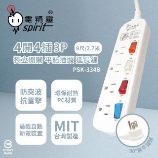 【電精靈spirit】臺灣製造 PSK-334B 9尺 2.7米 4開4插 3P 扁平插頭 電腦延長線