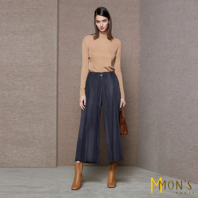MON’SMON’S 丹寧牛仔印色造型壓摺寬褲