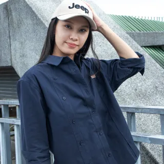 【JEEP】女裝 雙門襟設計長袖襯衫(深藍)
